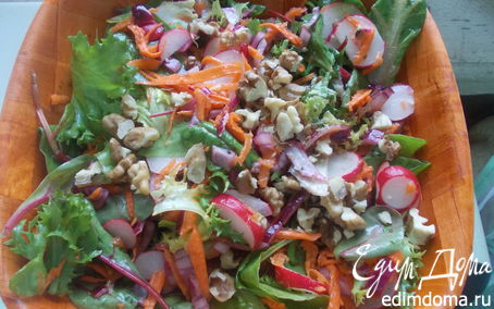 Рецепт Зеленый салат с редисом и морковью