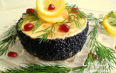 Рецепт Мини-тортики из лимонныx блинов, зернистого творога и черной икры