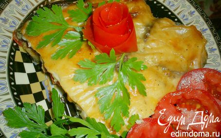 Рецепт Запеканка из баклажанов с мясом и овощами под сырным соусом
