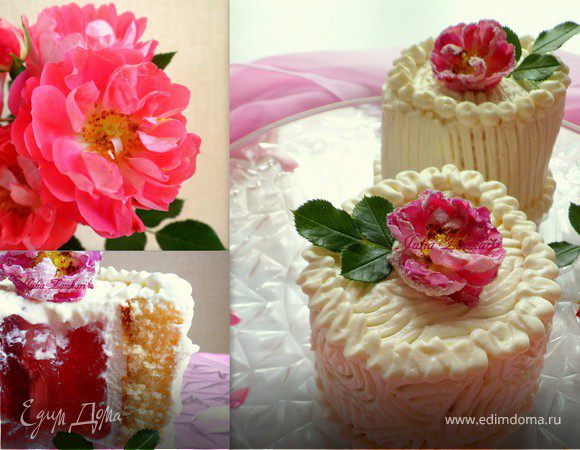 Мини-торты с розами, малиновым желе и сливочным кремом