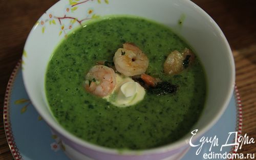 Рецепт Зеленый суп с креветками