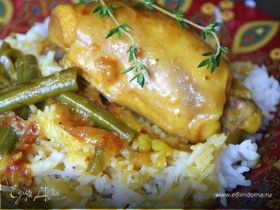 Индийское карри с курицей и спаржевой фасолью