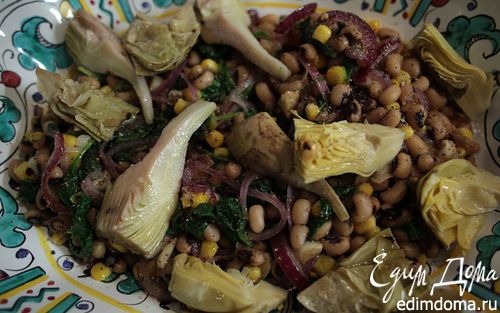 Рецепт Теплый салат с артишоками, фасолью и шпинатом