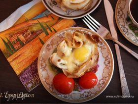 Блинные чашечки с грибами и яйцами "На завтрак"