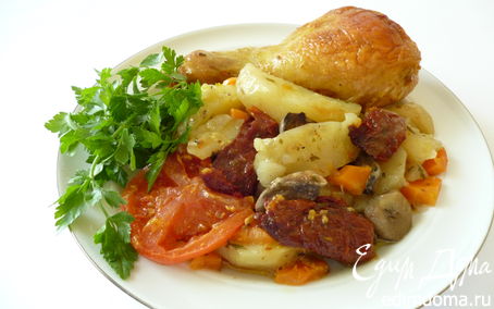 Рецепт Куриное жаркое с грибами и вялеными помидорами