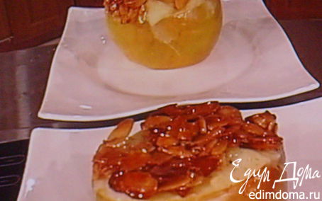 Рецепт Заварной крем-пудинг, запеченный в яблоке, под миндальной корочкой