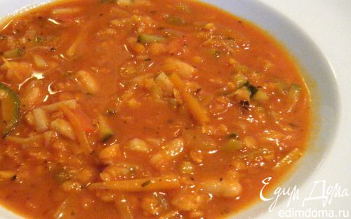 Рецепт Согревающий овощной суп с томатами, фасолью и чечевицей
