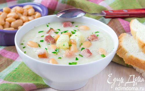 Рецепт Крем-суп из цветной капусты с фасолью и беконом