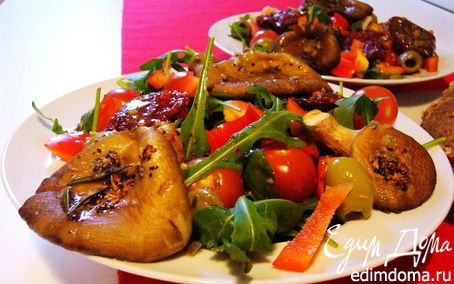 Рецепт Теплый салат с устричными вешенками и руколой