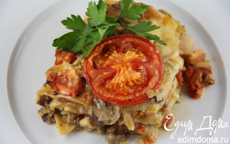 Рецепт Лазанья с грибами, луком-пореем и сыром чеддер