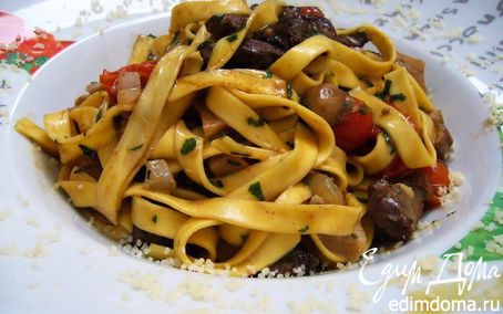 Рецепт Домашняя лапша с говядиной и белыми грибами в сливочном соусе (Tagliatelle panna porcini e boccon...