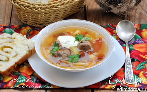 Рецепт Итальянский суп с фрикадельками и вялеными помидорами