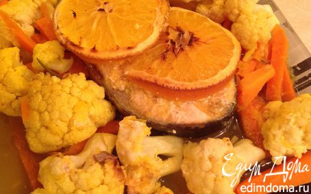 Рецепт Семга в апельсиновом соусе с гарниром из цветной капусты