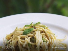 Спагетти с зеленым горошком и мятой