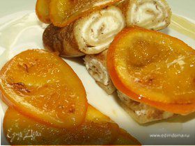 Миндальные блинчики с рикоттой и карамелизированными апельсинами