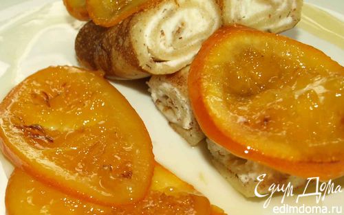 Рецепт Миндальные блинчики с рикоттой и карамелизированными апельсинами