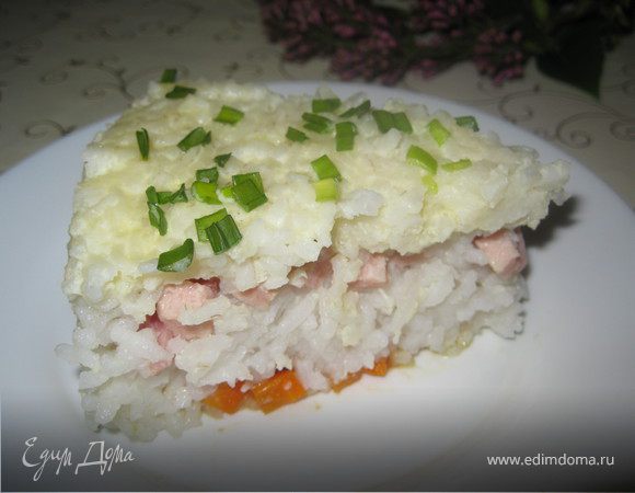 Рисовая запеканка с ветчиной и морковью