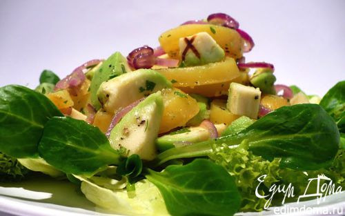 Рецепт Легкий салат из картофеля и авокадо на салатной подушке в аэрогриле