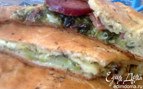 Рецепт Пирог с кабачками, сыром, колбасой и зеленью