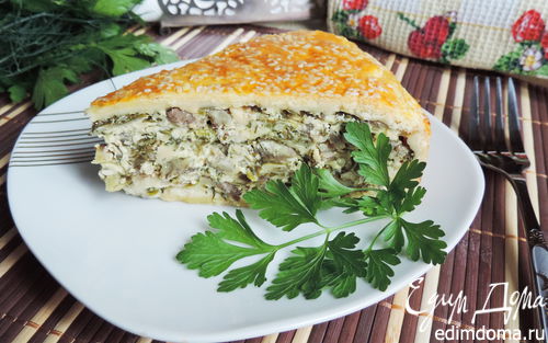 Рецепт Закрытый творожно-сырный пирог с баклажанами и зеленью