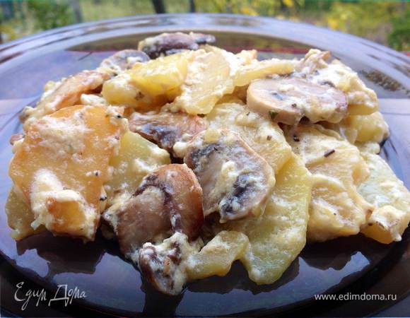 Жареная картошка с грибами и луком на сковороде – рецепт с фото пошагово