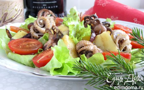 Рецепт Теплый салат из осьминога с картофелем