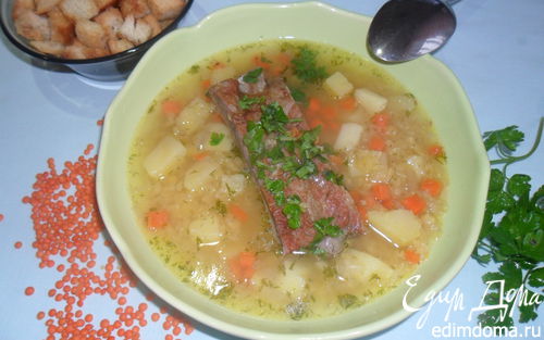Рецепт Чечевичный суп с копченостями