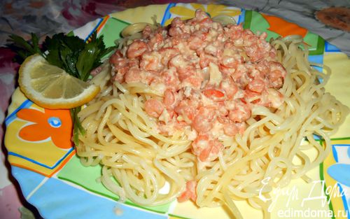 Рецепт Спагетти с креветками в сливочно-чесночном соусе