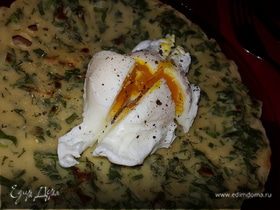 Китайские блинчики с зеленью и яйцо пашот