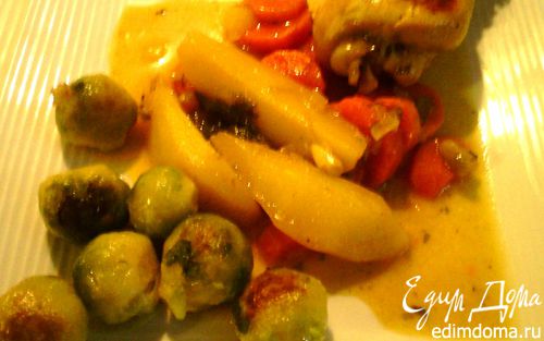 Рецепт Куриные голени с овощами и брюссельской капустой
