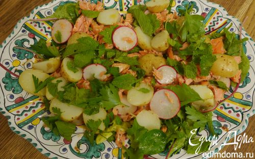 Рецепт Салат с молодым картофелем, редисом и кижучем