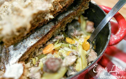 Рецепт Слоёное рагу из мяса и овощей под хлебной корочкой (Baeckeoffe)