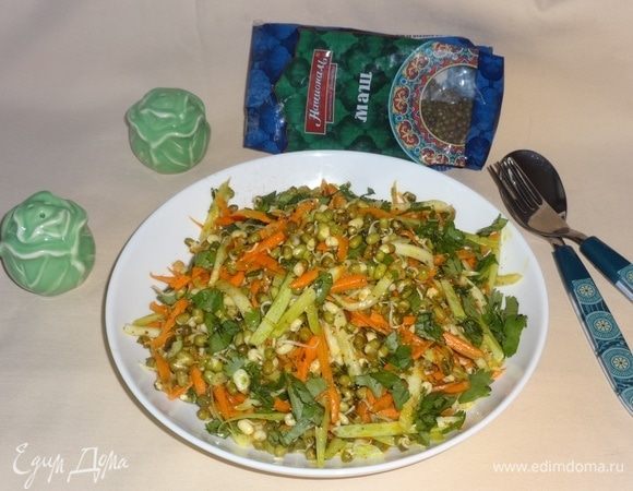 Острый овощной салат с пророщенным машем