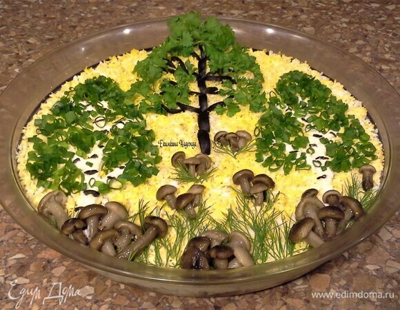 Салат грибная полянка с опятами | Кулинарные рецепты с фото