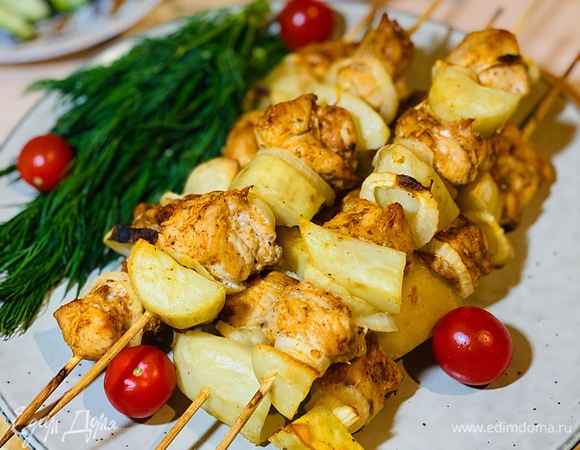 Куриные шашлычки в духовке с грибами – пошаговый рецепт приготовления с фото