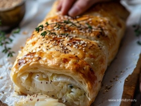 Постный слоеный пирог с капустой и луком