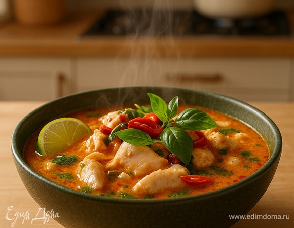Тайский острый суп с курицей и кокосом Тайский острый суп с курицей и кокосом