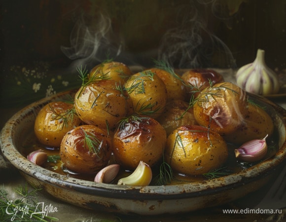 Молодой картофель с чесноком и зеленью в духовке Молодой картофель с чесноком и зеленью в духовке