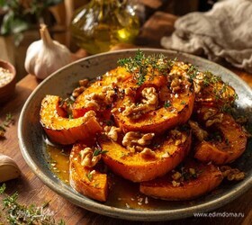 Печёная тыква с мёдом и орехами