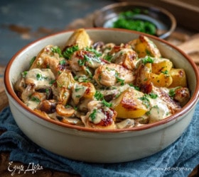 Жаркое из картофеля, грибов и курицы в духовке