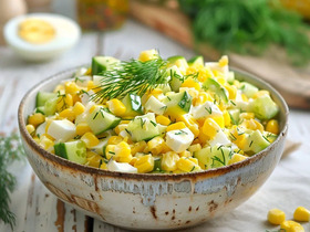 Салат с кукурузой, яйцом и свежим огурцом