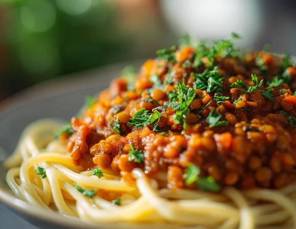 Растительное «болоньезе» из чечевицы Растительное «болоньезе» из чечевицы