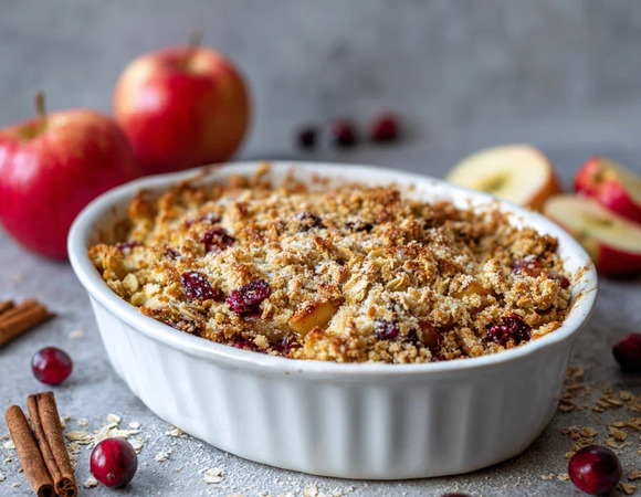 Домашний овсяный крамбл с яблоком и клюквой