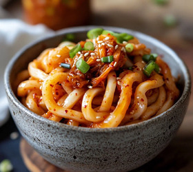 Кисло-сладкий удон с кимчи