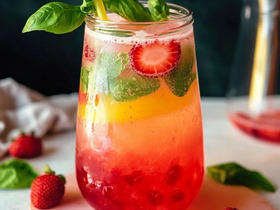 Домашний бабл-лимонад из клубники и базилика