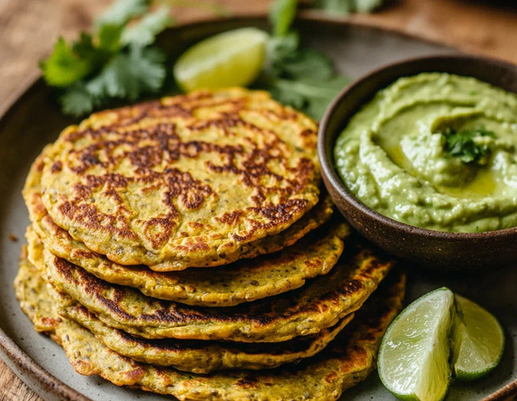 Чечевичные оладьи с соусом из авокадо и лайма