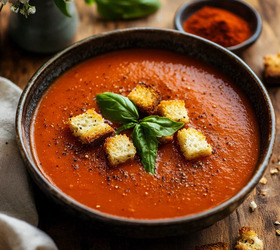 Томатный суп-пюре с копченой паприкой и гренками